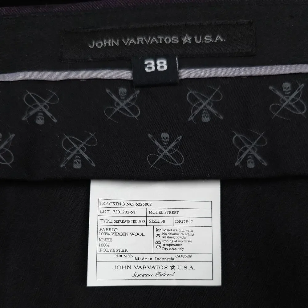 John Varvatos Mens Slim Fit 2 Piece Suit 46R 38W Purple Solid Virgin Wool Twill